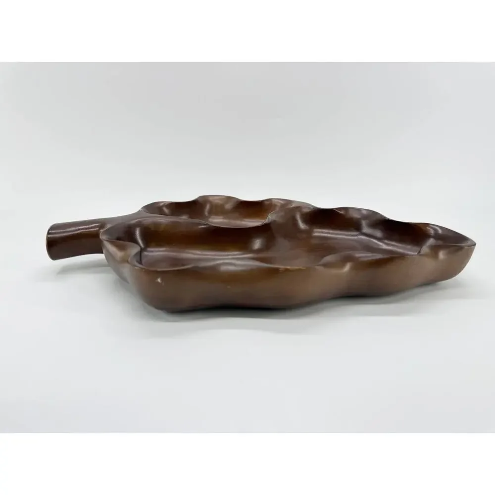 Wood Leaf Shaped Divided Serving Tray 2 Section Platter 2.35 lb